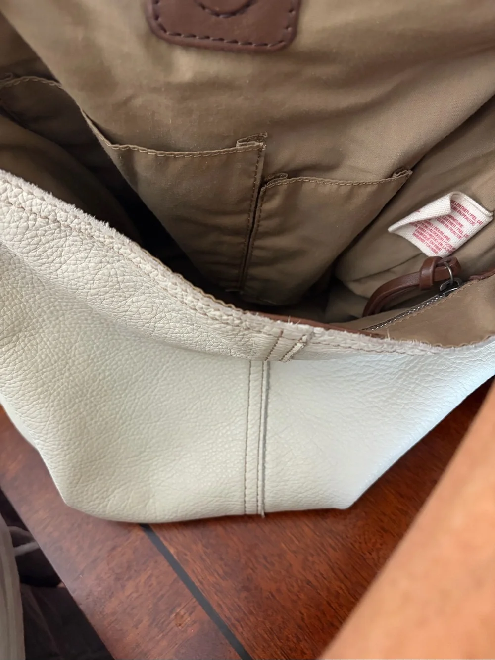 Lucky Brand Cream Leather Shoulder Hobo with Brown Handle - Picture 5 of 6